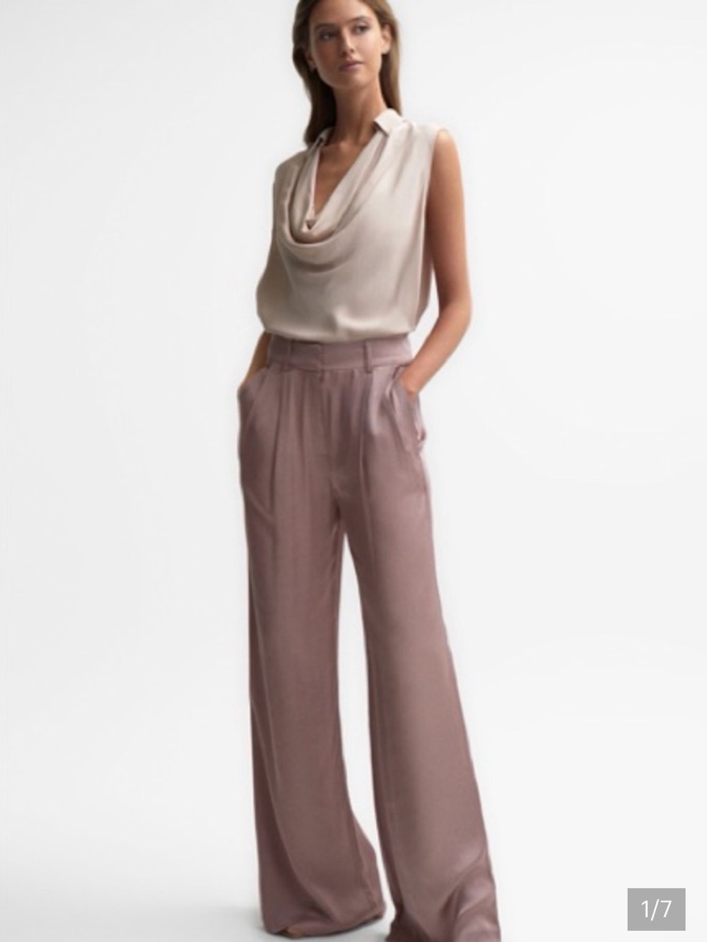Reiss Dusty Rose Wide Leg Satin Trousers